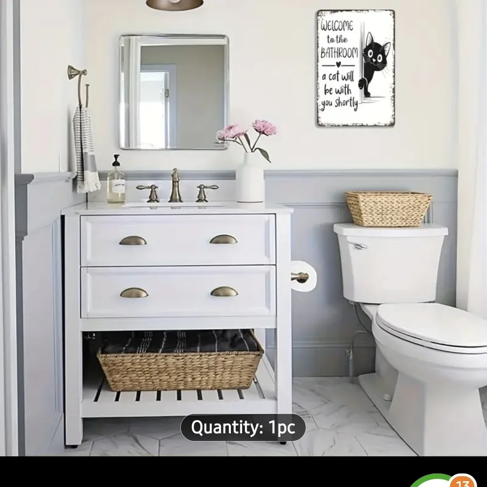 Welcome to the Bathroom Black Cat Wall Sign - Charming Home Décor